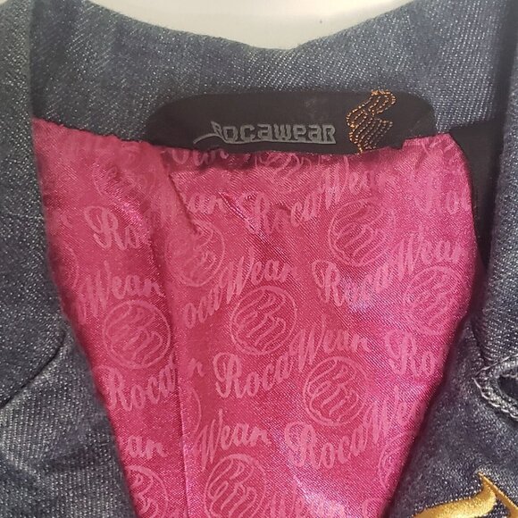 Rocawear Denim Jacket Girl Large 10/12 Medium Wash Magenta Satin Lined Y2K Retro - Picture 4 of 16